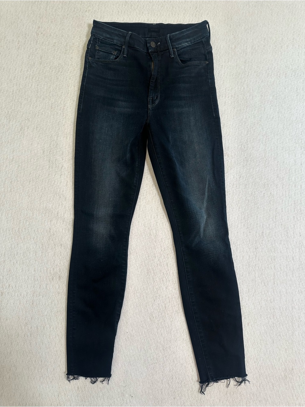 MOTHER Dark Wash High Waisted Ankle Fray Jeans